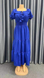 Women Off Shoulder Ruffle Puff Sleeve Maxi Dress Smocked Waist Tiered Flowy Long Dress Summer Holiday Casual Wedding Guest Dress