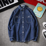 Men's Slim Fit Denim Shirt Korean Style Trendy Casual Long Sleeve Button Down Thin Couple's Shirt for Spring & Autumn
