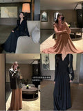 Women V Neck Wrap Maxi Dress Long Sleeve Ruched Waist High Waist Flowy Big Swing Floor Length Elegant Casual Long Dress