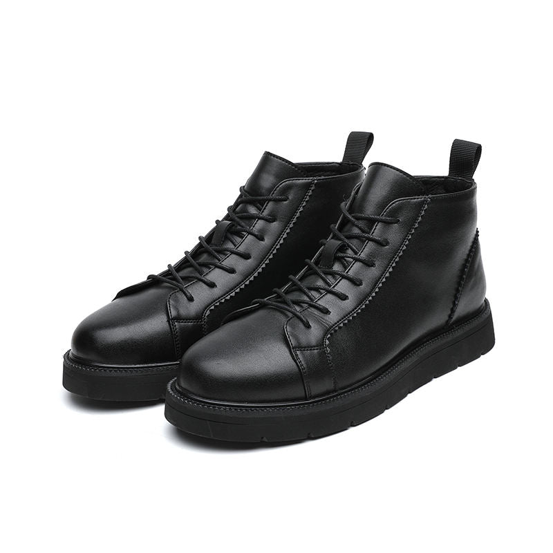 Classic Design Hot Selling Ankle High Genuine Leather Boots Comfortable Lace up Cowhide Ankle Black Leather Boots for Men