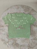 Bow Graphic Tee Bow Round Neck Tops for Women Ice Silk Knitted T-shirt for Women
