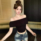 Pure Off-shoulder Collar Sexy Spice Girls Women's Short-sleeved T-shirt New Summer Korean-style Slimming Women's Trendy Top