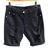 Men's Casual Distressed Denim Shorts, Loose Fit White Rolled Hem Summer Denim Shorts