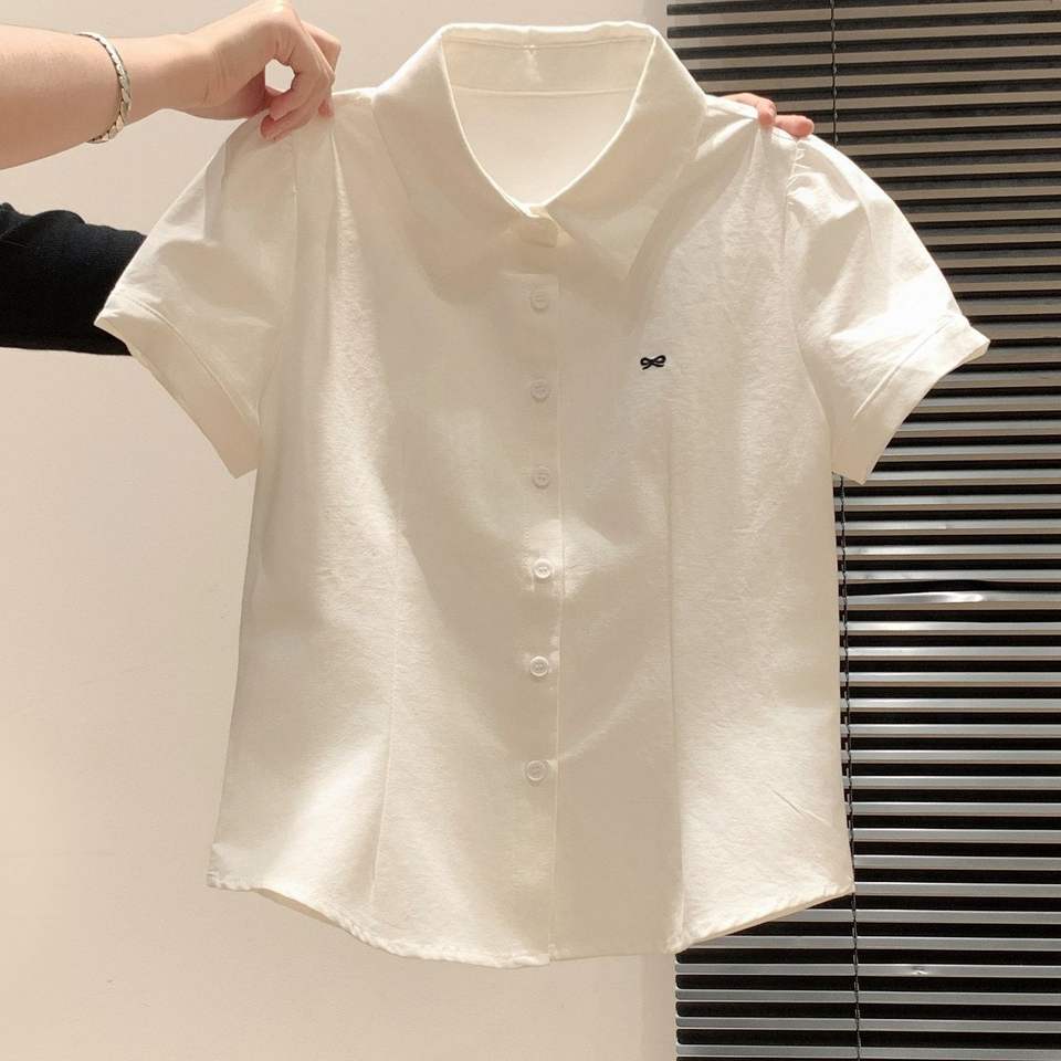 Korean Preppy Polo Tee Butterfly Embroidered Short Sleeve Top for Women
