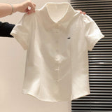 Korean Preppy Polo Tee Butterfly Embroidered Short Sleeve Top for Women
