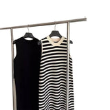 Women's Casual Striped Knit Sleeveless Maxi Dress, Relaxed Fit Summer Crew Neck Tank Dress