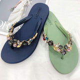 Women's Summer Diamond-Embellished PVC Flat Sandals - Beach Slipper Thong Flip Flops