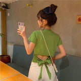 Classic Women's T-shirts Backless Short-sleeved Blouse Fashionable Crop Top