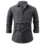 Men's American Style Denim Shirt Cotton Wrinkle Resistant Solid Color Long Sleeve Casual Jacket Trendy Outerwear for Men