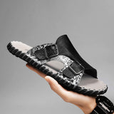Fashion Design Hard Wearing Full Grain Genuine Leather Upper Handmade Men Slide Slippers Home Sandals