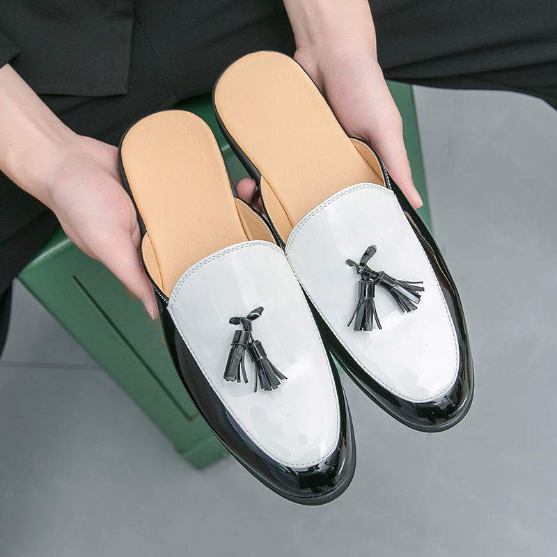 Men Half Loafers Slippers Comfortable Summer Casual Slip on Patent Leather Backless Mules Dress Shoes
