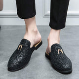 Glitters Shining Material Tassel Loafers Half Shoes Classic Design Mules Slippers for Men