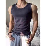 Ribbed Knit U Neck Tank Top Slim Fit Muscle Sleeveless Shirt Stretch Bodybuilding Gym Vest