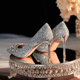 Women's Glamorous Sequin Dress Pumps - High Quality Silk Fashion Heels for Office and Parties