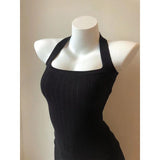 Women Ribbed Knit Halter Camisole Top Back Tie Bow Backless Slim Crop Tank Top Sexy Wine Red Sleeveless Vest for Daily Wear