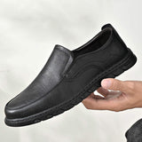 Round Toe Cowhide Material Slip on Durable Fashion Walking Casual Loafers Comfortable Genuine Leather Shoes for Men