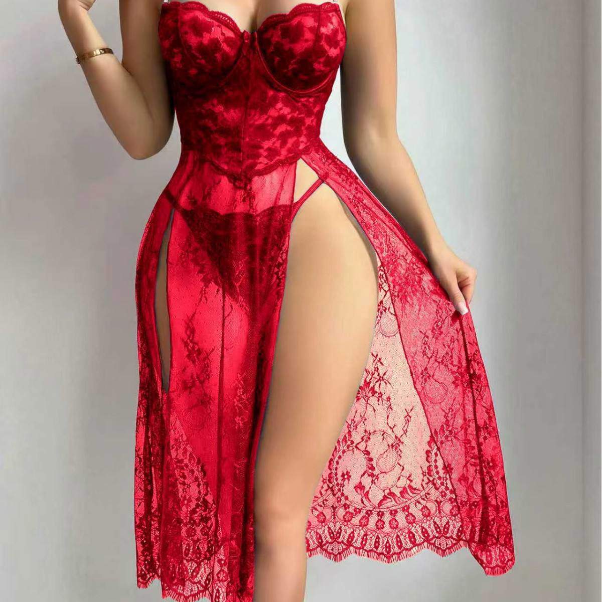 Best-Selling Sexy Lingerie for Women, Sexy Lace Suspender Dress, Pure-Desire Hollow-out Set