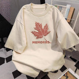 Men Maple Leaf Graphic Print T Shirt Crew Neck Loose Casual Short Sleeve Streetwear Tops
