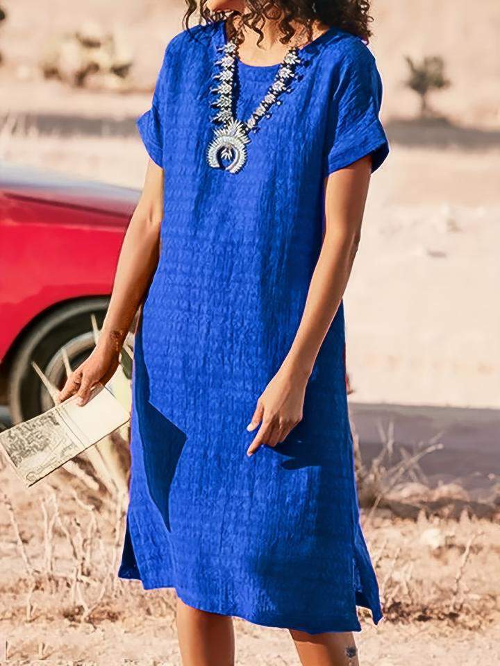 Women Casual Loose Midi Dress Short Sleeve Dress Summer Daily Vacation Shift Dress Multiple Colors Available