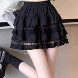 Women Elastic Waist Chiffon Lace Tiered Cake Mini Skirt White Ruffle Layered Sweet Girls Summer Flowy Short Skirts