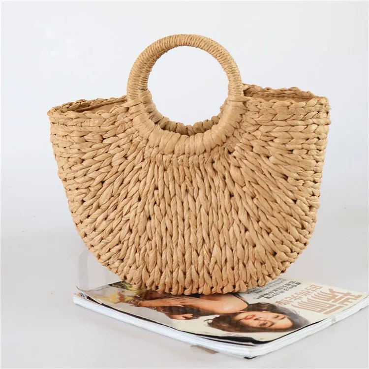 Eco - Friendly Summer Handbags Lady Handmade Pouch Rattan Tote Bag Straw Shopping Bags - Zeprah