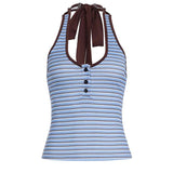 Eco - Friendly Women's Halter Neck Slim Fit Knit Tank Tops Spandex/Polyester Striped Casual Stretch Sleeveless - Zeprah