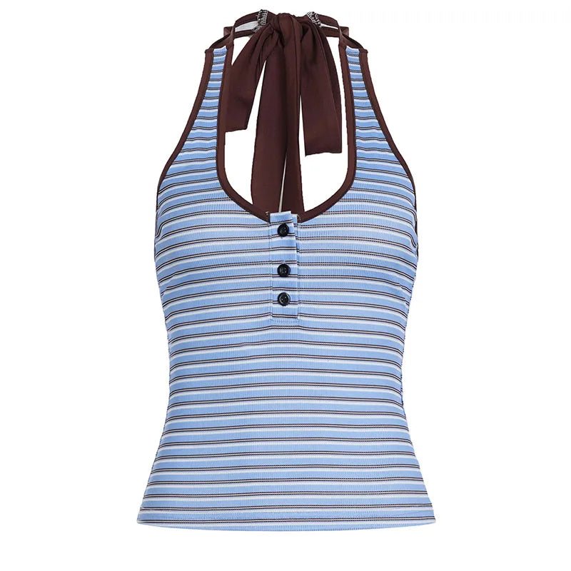 Eco - Friendly Women's Halter Neck Slim Fit Knit Tank Tops Spandex/Polyester Striped Casual Stretch Sleeveless - Zeprah
