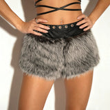 Eco - Friendly Woven Velvet Faux Fur Patchwork Hot Regular Fit Low Waist Women's Shorts - Zeprah