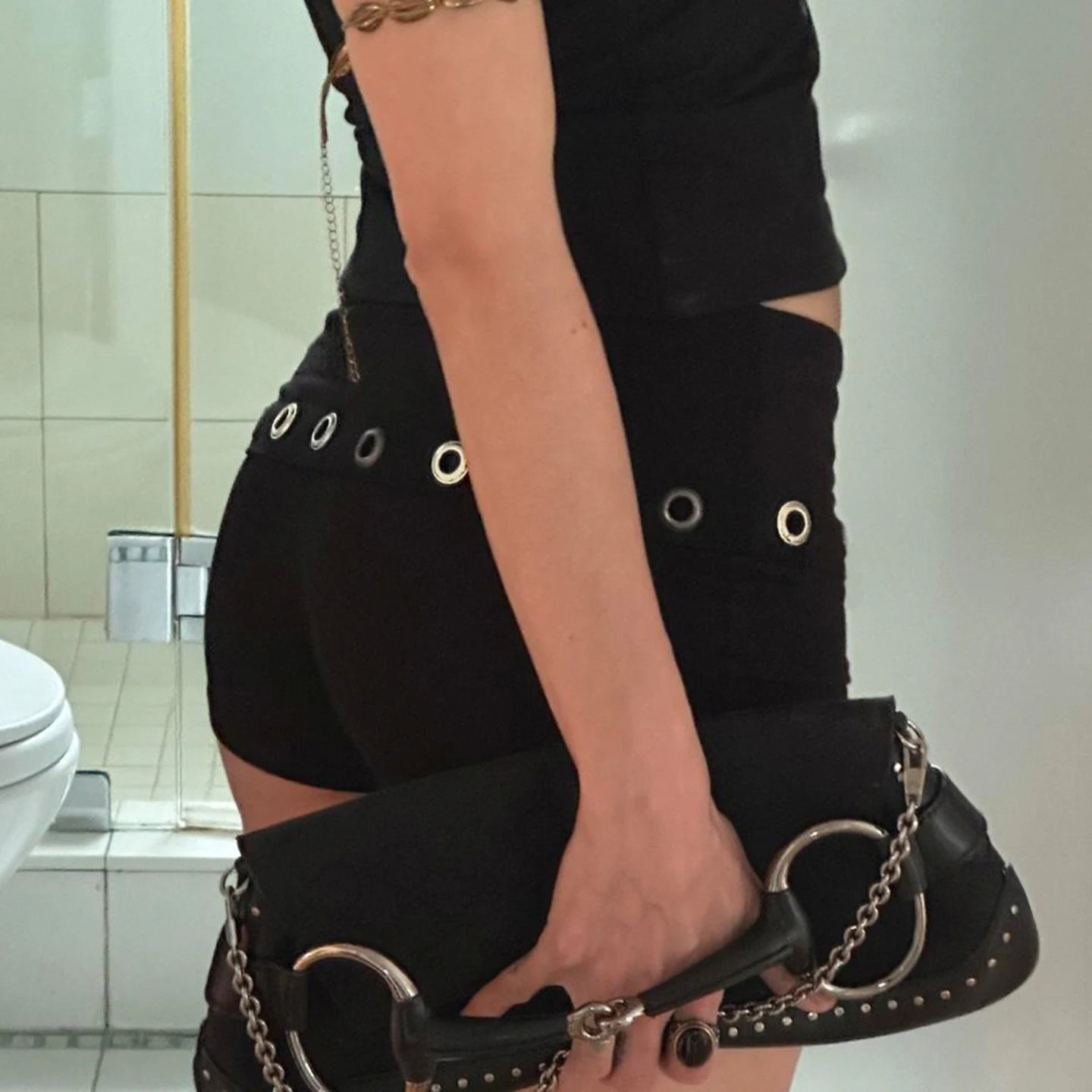 Edgy Cut - Out Studded Gothic Patchwork Breathable Woven Skinny Fit Women's Shorts Sizzling Hot Dance Clubwear - Zeprah