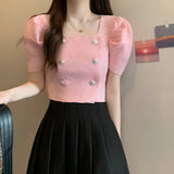 Slim-fit Short-sleeved Blouse Knitted T-shirt for Women Trendy Short-Sleeved Tee