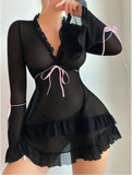 New European and American Style Sexy Lingerie Women's Sexy Lace Mesh Polka Dot Nightgowns, Pajamas Sets
