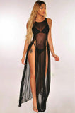 New European & American Style Sexy : Sheer Mesh See-Through High Slit Maxi Dress