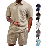 Premium Quality Popular Casual Men's Summer New Jacquard Suit Men's Leisure Thin POLO Shirt and Short Suit