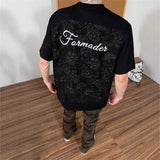 Men's Oversized White T-Shirt with Embossed Floral Texture and Letter Print, Casual Streetwear Tee