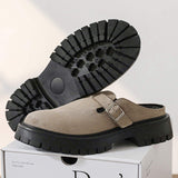 Round Toe Soft Comfortable Backless Half Loafers Classic Good Quality Durable Summer Casual Men Genuine Leather Slippers