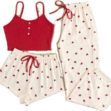 Slim-Fit Elastic Waist Knitted Minimalist Sleeveless Camisole Pajama Set Cute Girly Loungewear Comfortable Sexy Home Wear Casual
