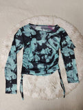 Tie-dye Base Shirt Mesh Drawing Rope Long Sleeve Base Shirt Versatile Chiffon Shirt
