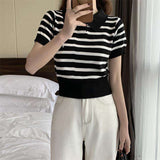 Knitted Short Sleeve T-shirt Simple T-shirt Versatile Graphic Tee