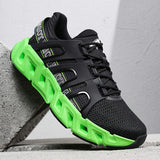 Mens Mesh Running Shoes with a Structured Side Cage and a Unique Sculptural Geometric Orange Hollow Sole for Ultimate Comfort