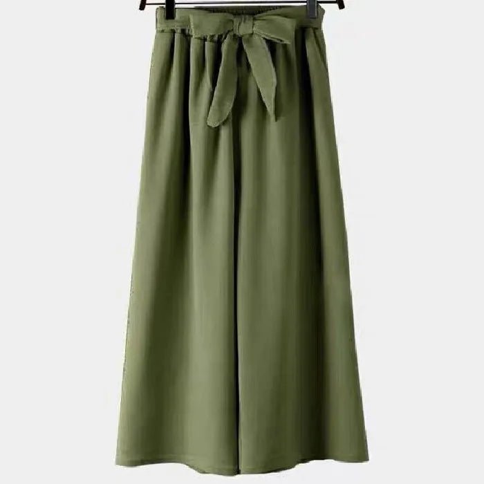 Elastic Waist Long Pants Laced Bow Made of Lacing Straight - Leg Trousers Classic Slacks - Zeprah