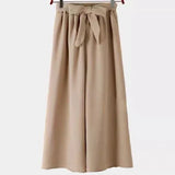 Elastic Waist Long Pants Laced Bow Made of Lacing Straight - Leg Trousers Classic Slacks - Zeprah