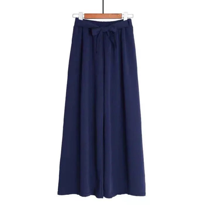 Elastic Waist Long Pants Laced Bow Made of Lacing Straight - Leg Trousers Classic Slacks - Zeprah