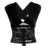 Elegant Sexy V - neck Breathable Eco - Friendly Knitted Short Tank Tops Backless Design with Lace Trim - Zeprah