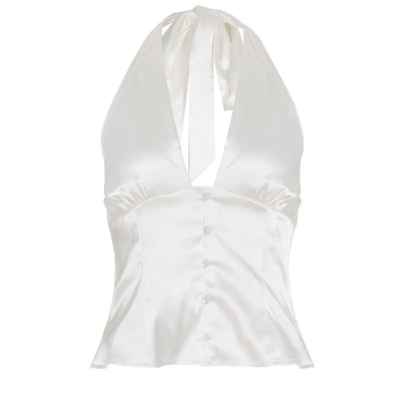 Elegant Solid Color Satin Breathable Eco - Friendly Women's V - neck Strapless Tank Tops Simple Basic Camisole - Zeprah
