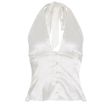 Elegant Solid Color Satin Breathable Eco - Friendly Women's V - neck Strapless Tank Tops Simple Basic Camisole - Zeprah
