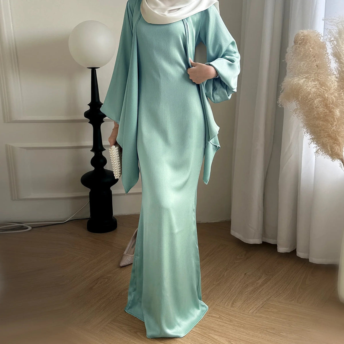 Elegant Solid Color Two - Piece Set of High Quality Price Abaya Women Muslim Dress - Zeprah