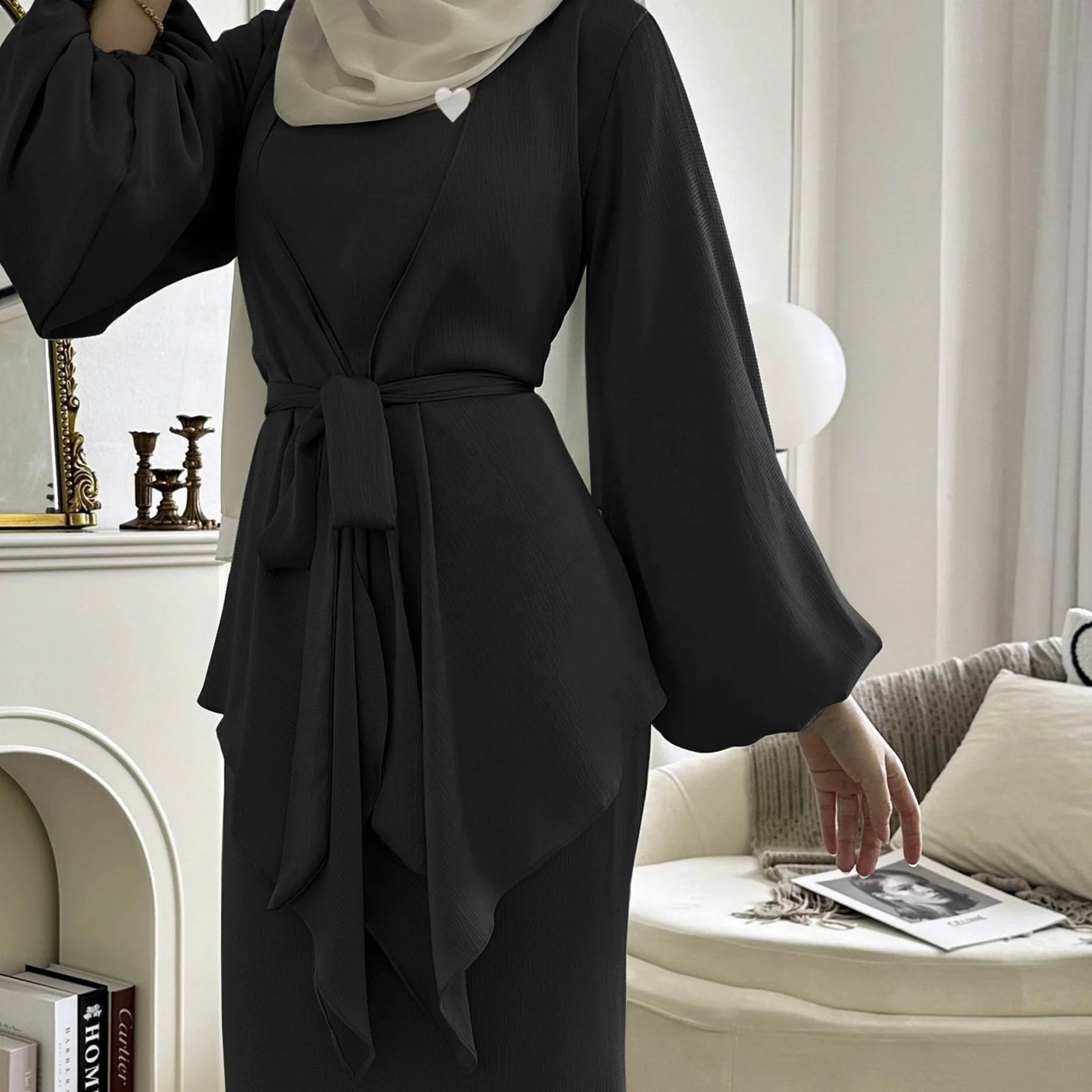 Elegant Solid Color Two - Piece Set of High Quality Price Abaya Women Muslim Dress - Zeprah