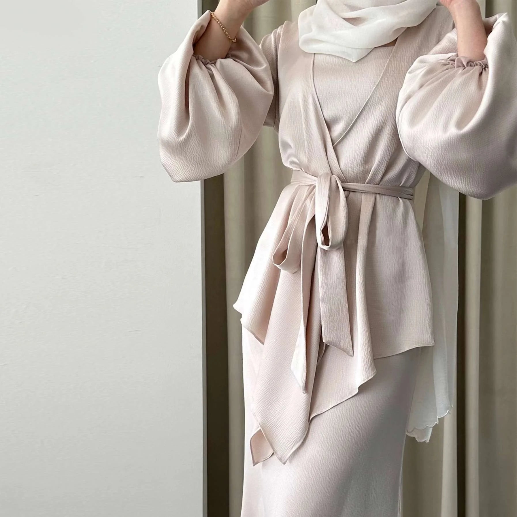 Elegant Solid Color Two - Piece Set of High Quality Price Abaya Women Muslim Dress - Zeprah