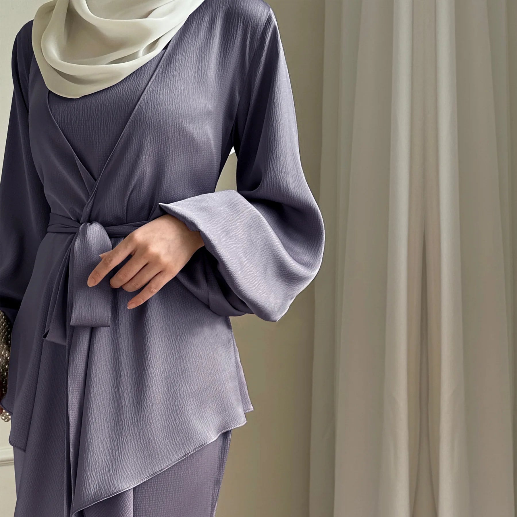 Elegant Solid Color Two - Piece Set of High Quality Price Abaya Women Muslim Dress - Zeprah