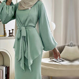 Elegant Solid Color Two - Piece Set of High Quality Price Abaya Women Muslim Dress - Zeprah